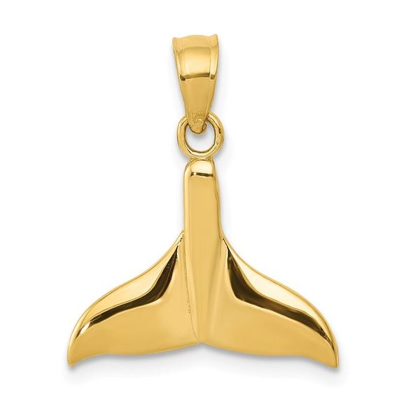 14k Yellow Gold 20mm Polished Whale Tail Necklace - 20 Inch